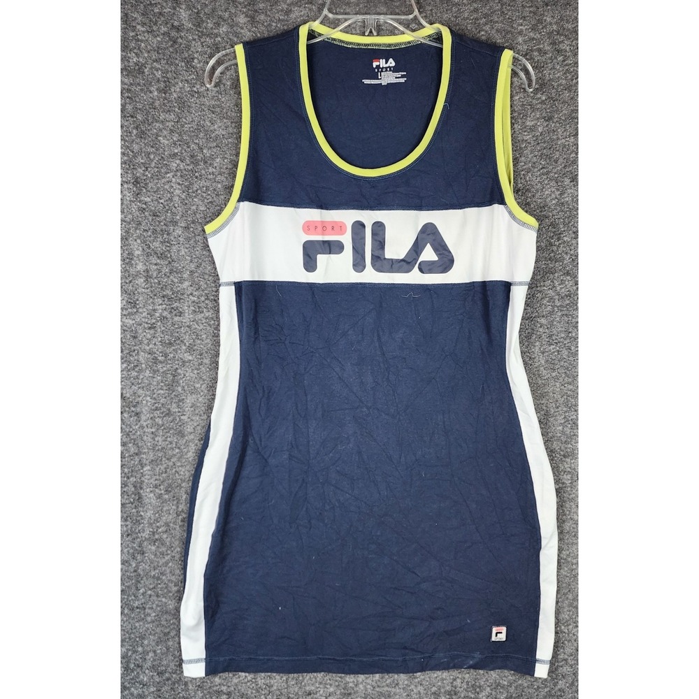 Fila Dress Womens L Sport Navy Blue White Lime Green Logo Athleisure EUC